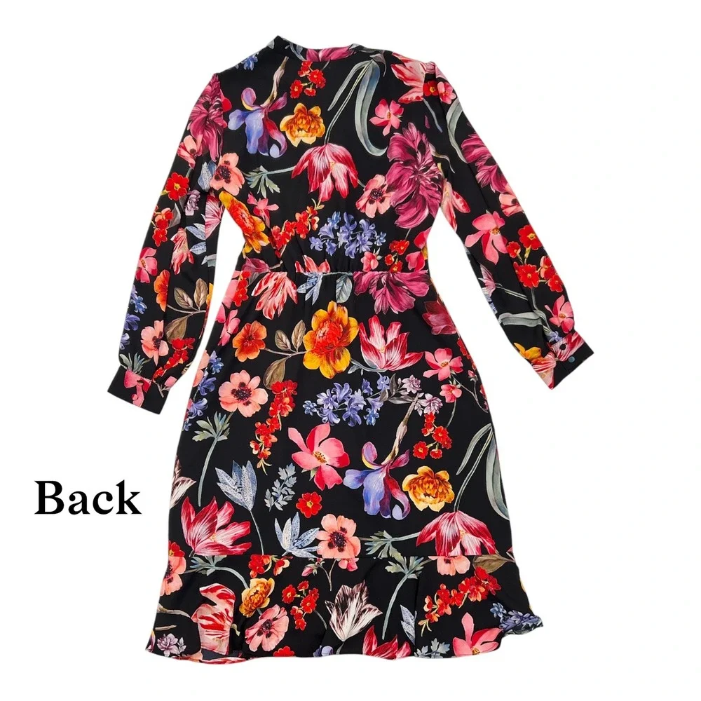 J.Crew Botanical Bloom Tie Neck Dress Size 4 Dark Floral Romantic Cottagecore